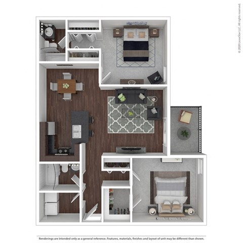 Floor plan for 2 beds, 2 baths, 1013 sqft